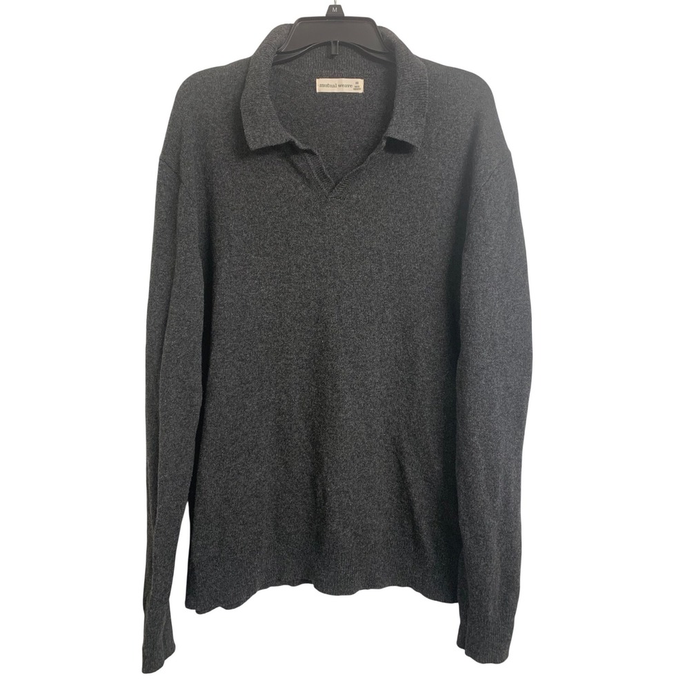 Mutual Weave XXL Gray Cotton Wool Blend Preppy Long Sleeve Polo Sweater Charcoal